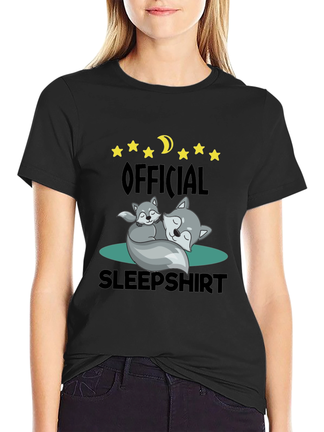 Official Sleepshirt - Cute Wolves & Moon T-Shirt