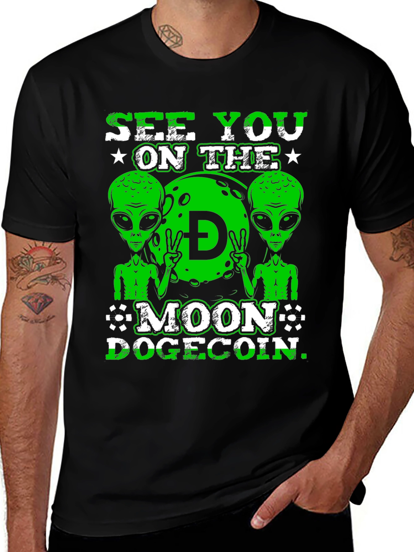 See You On The Moon Dogecoin Black T-Shirt