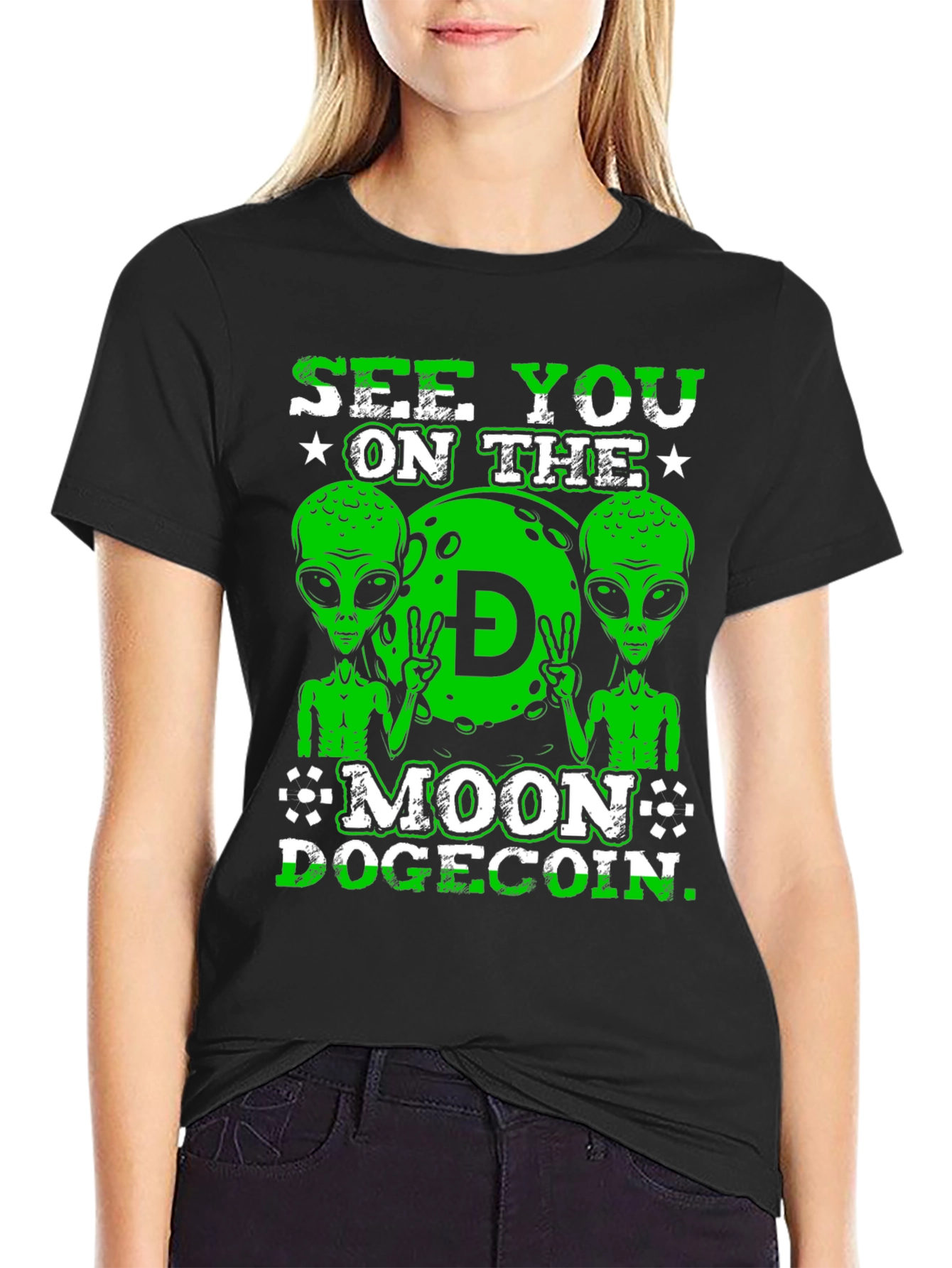 See You On The Moon Dogecoin Black T-Shirt