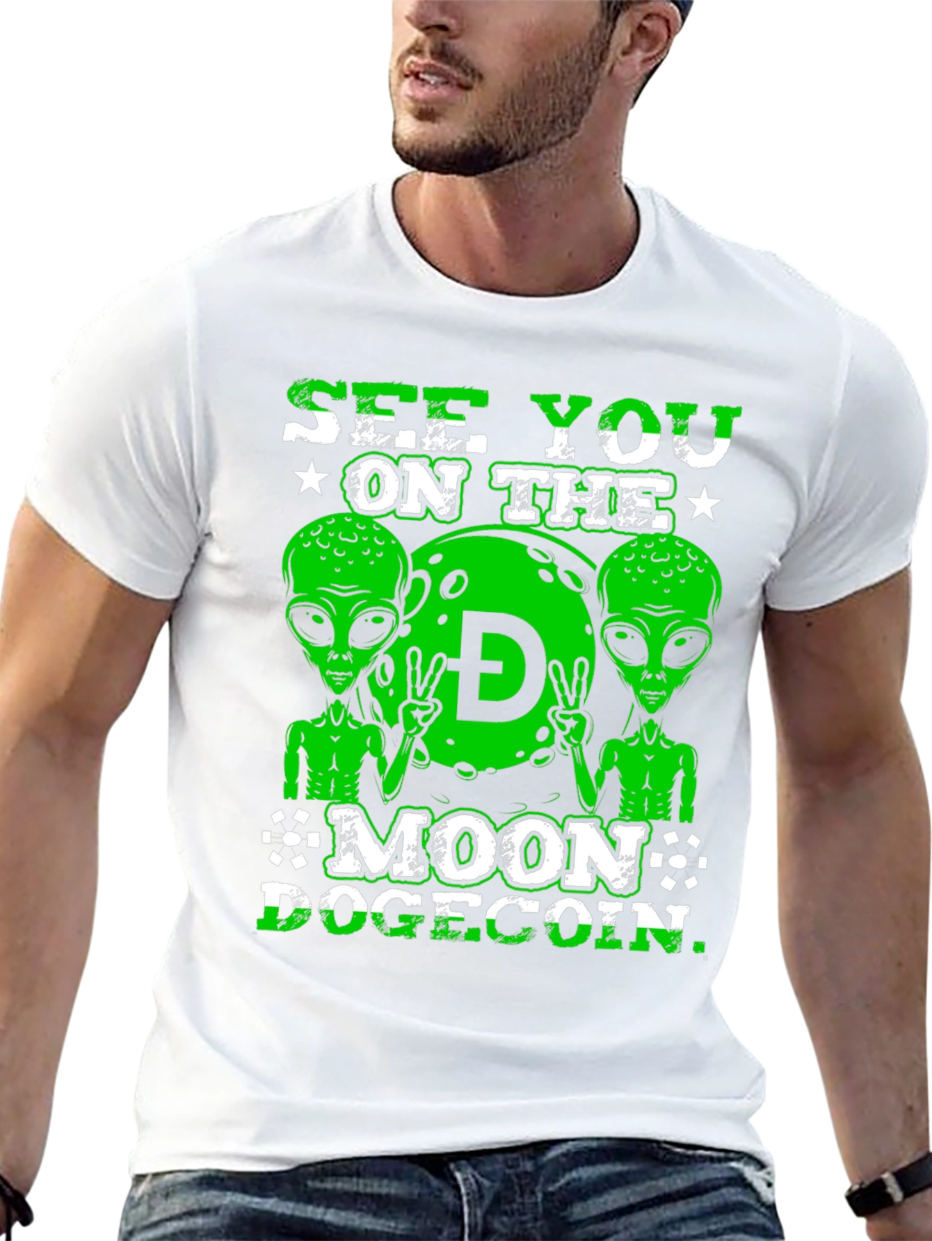 See You On The Moon Dogecoin Black T-Shirt