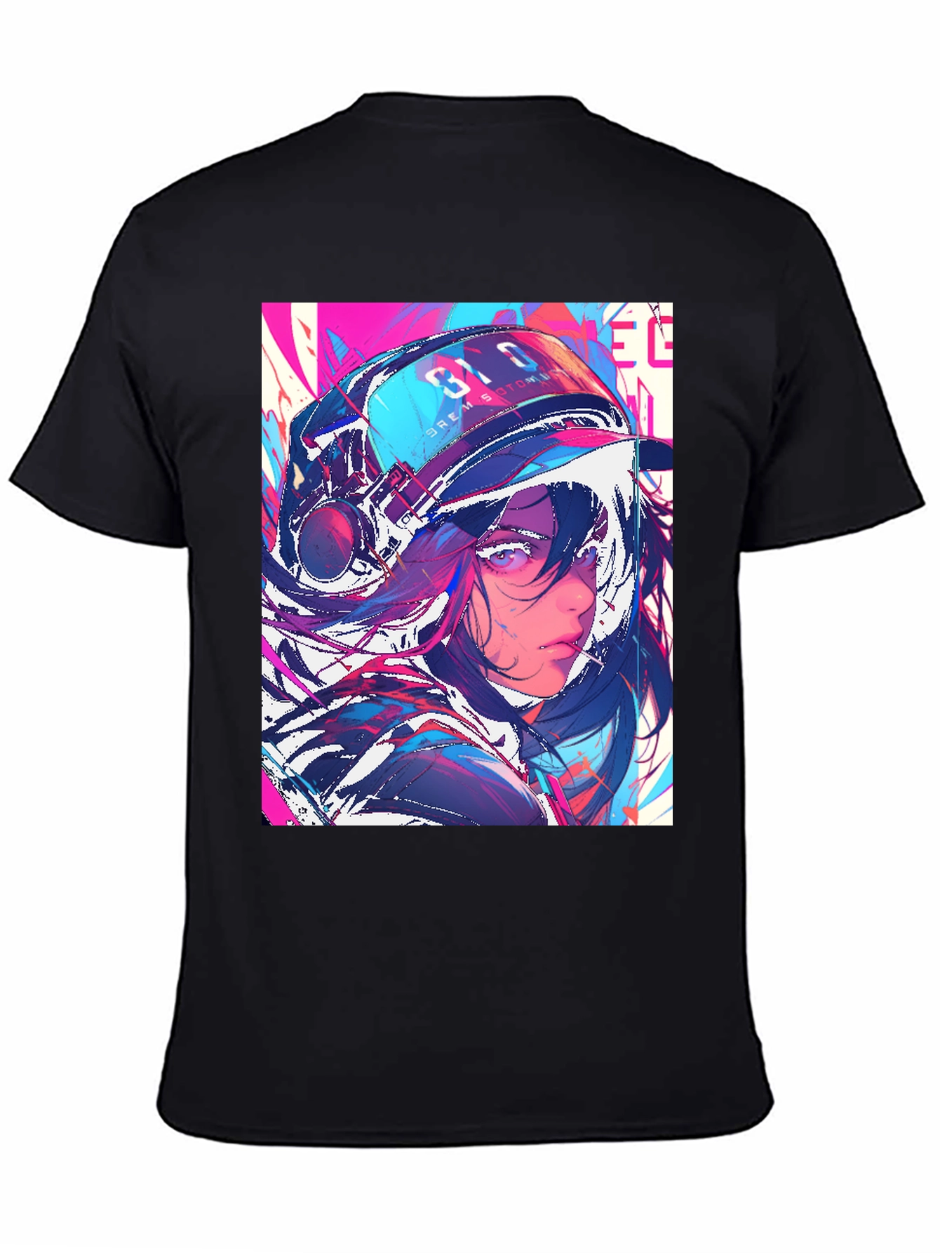 Anime Girl Graphic Print Black T-Shirt