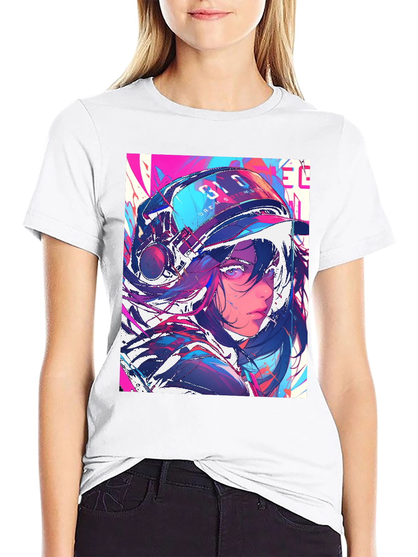 Anime Girl Graphic Print Black T-Shirt