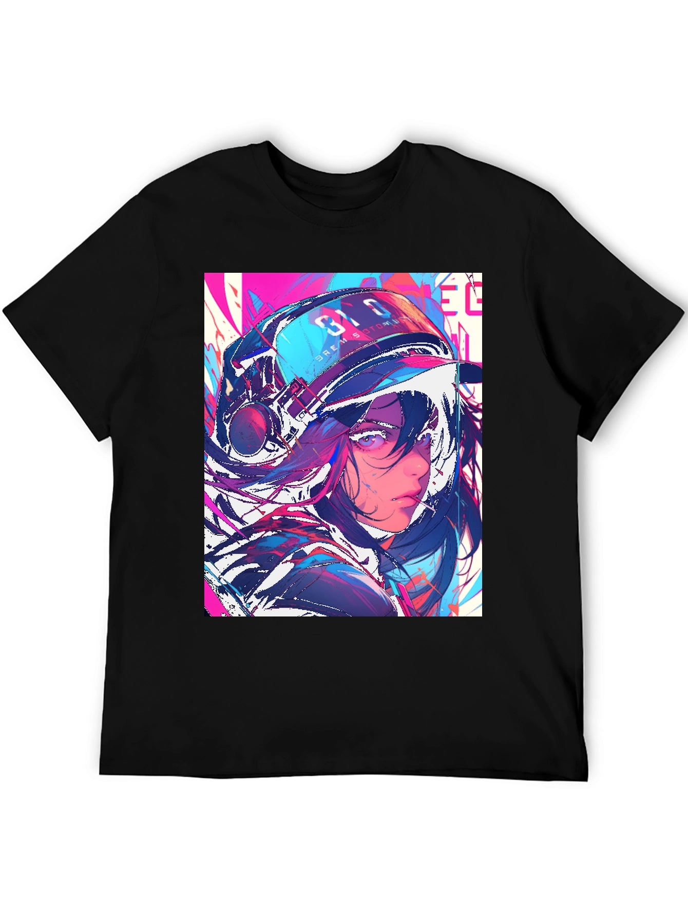Anime Girl Graphic Print Black T-Shirt
