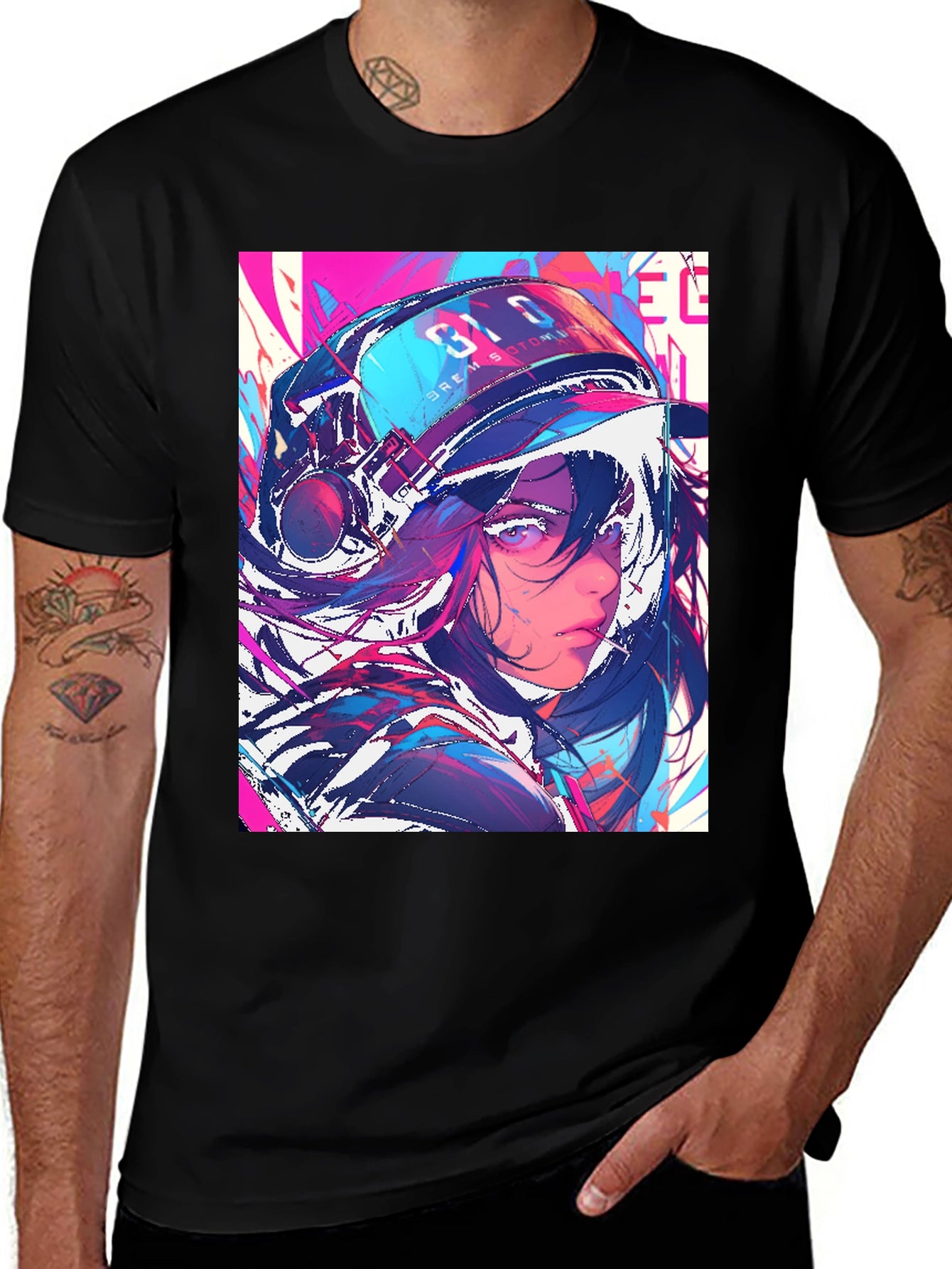 Anime Girl Graphic Print Black T-Shirt