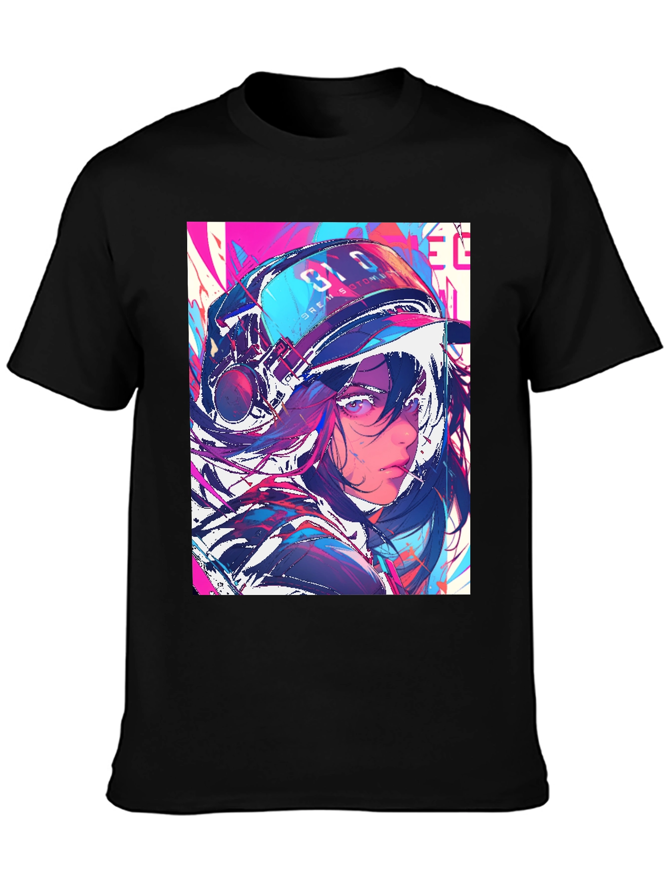 Anime Girl Graphic Print Black T-Shirt