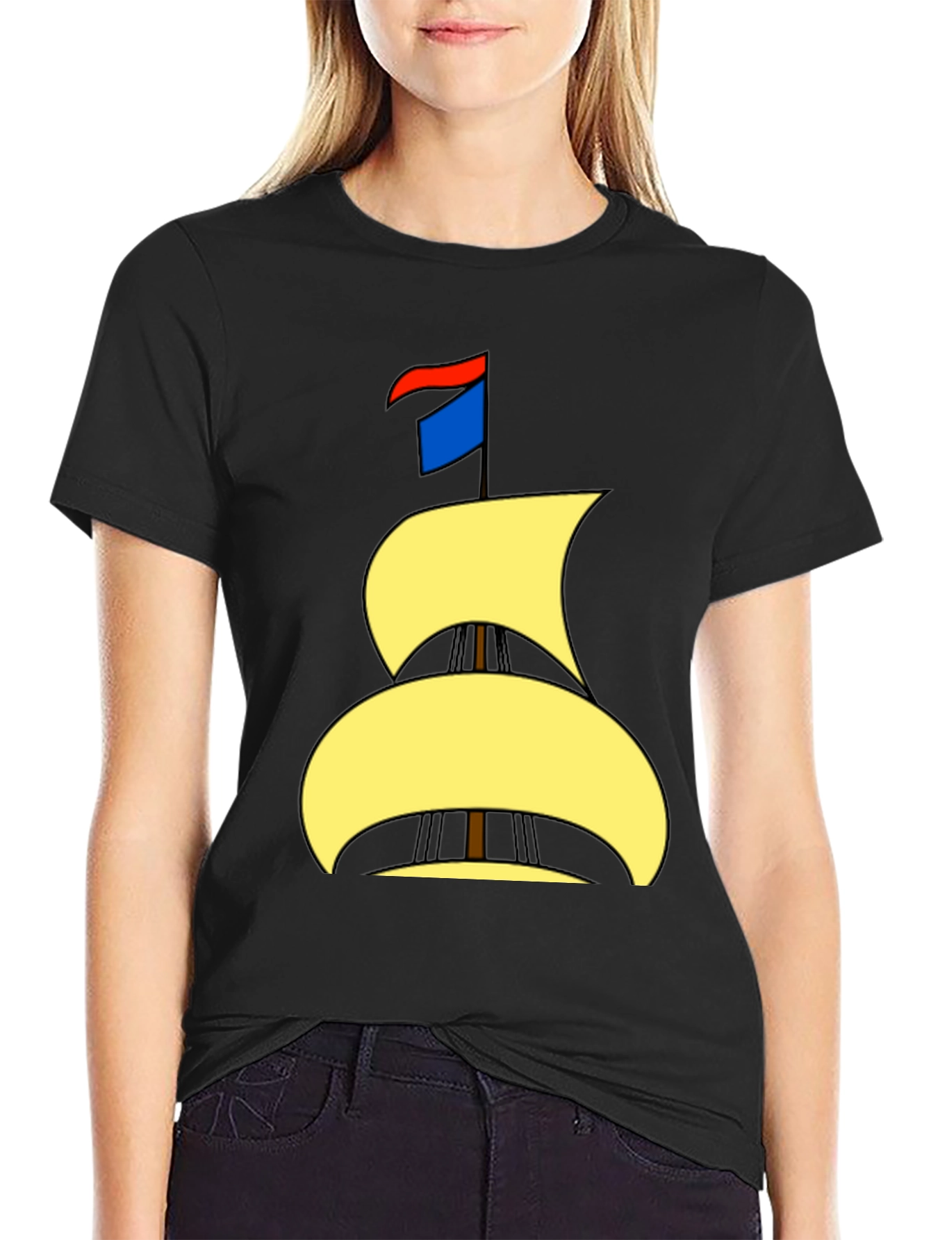 Nautical Sailboat Graphic Tee - Black Cotton T-Shirt
