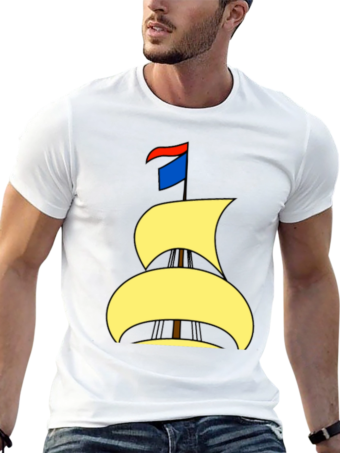 Nautical Sailboat Graphic Tee - Black Cotton T-Shirt