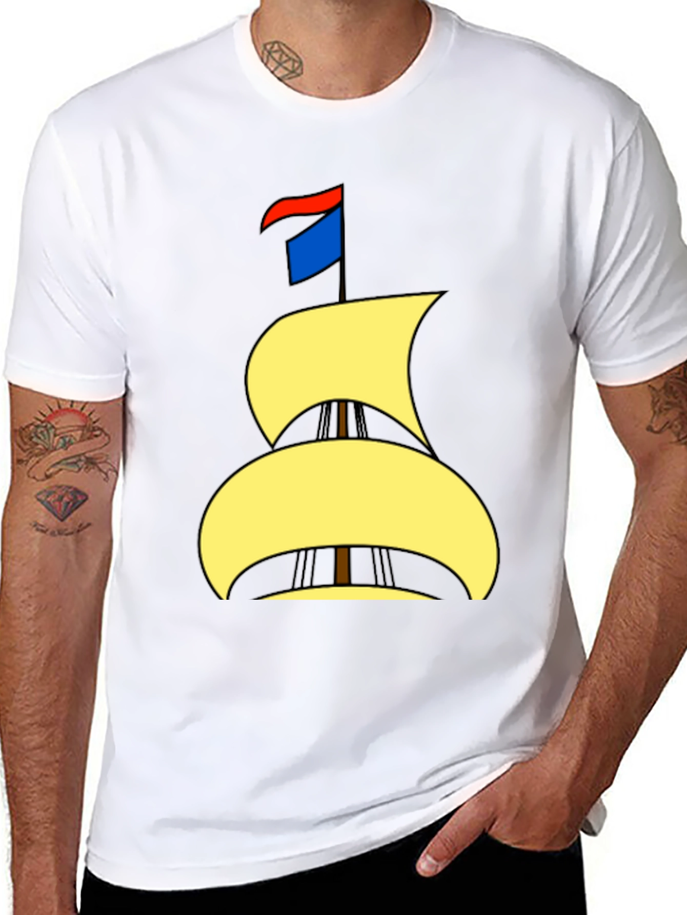 Nautical Sailboat Graphic Tee - Black Cotton T-Shirt