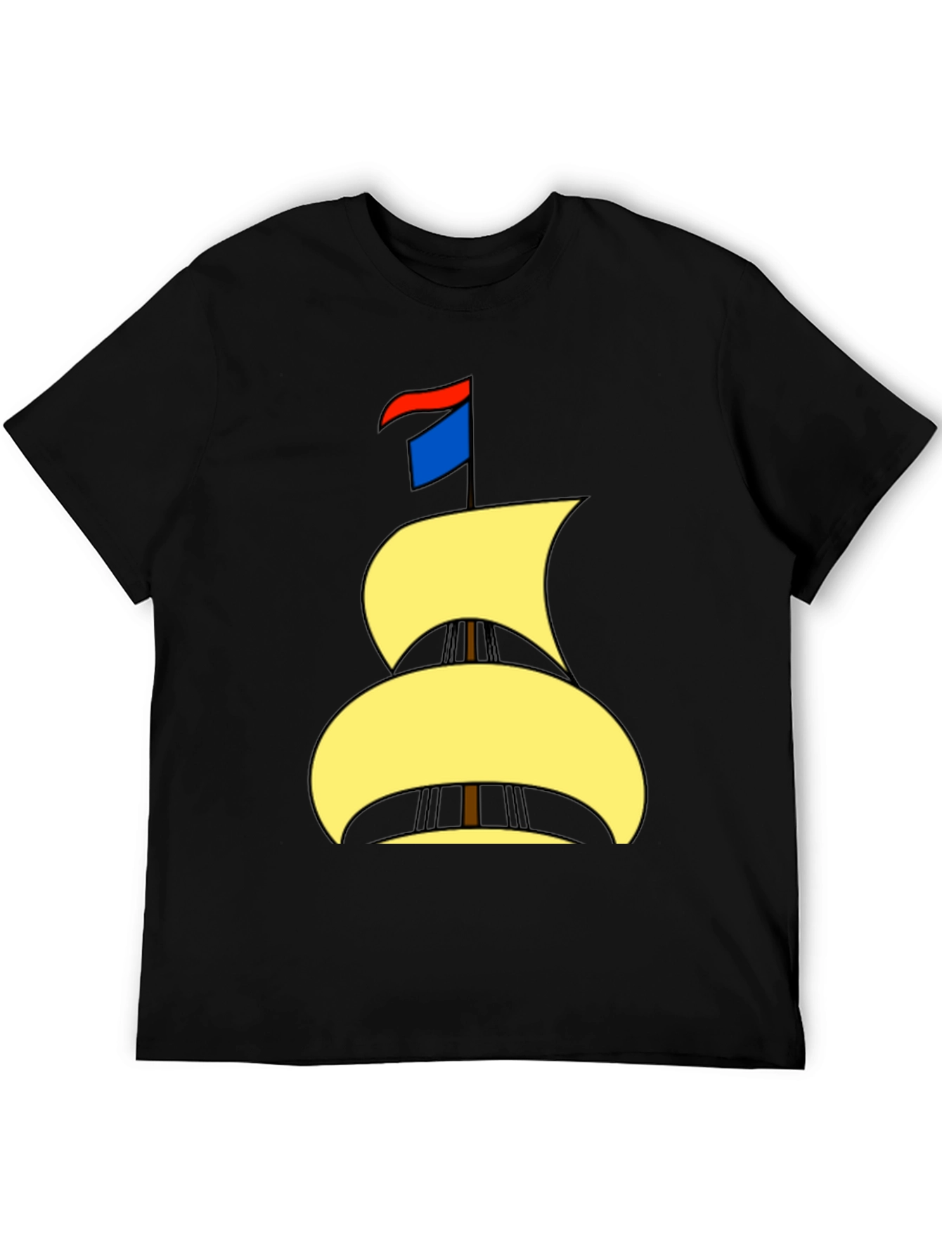 Nautical Sailboat Graphic Tee - Black Cotton T-Shirt