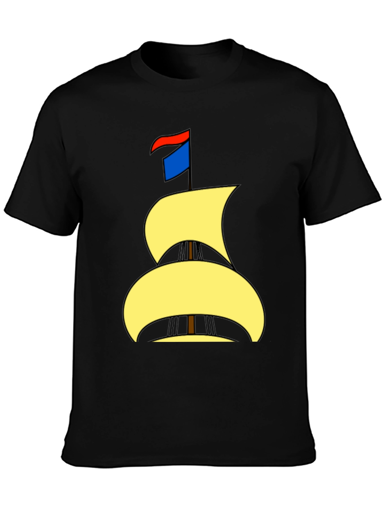 Nautical Sailboat Graphic Tee - Black Cotton T-Shirt