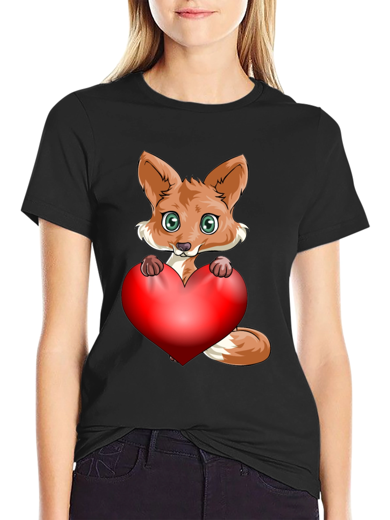 Cute Fox Heart Graphic T-Shirt - Love & Style!