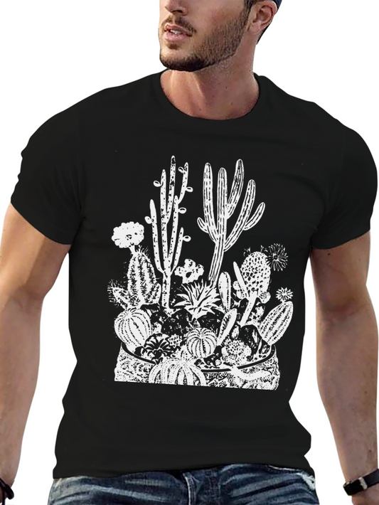 Cactus Print Black Tee - Desert Style