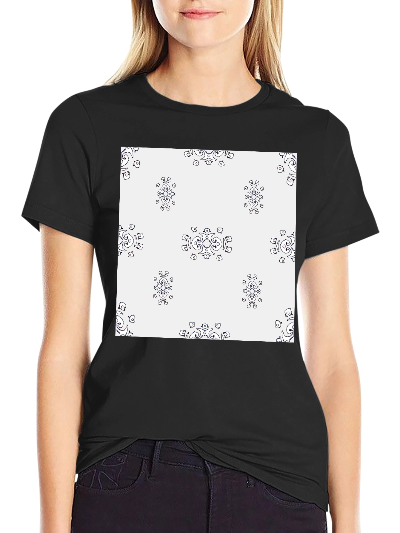 Patterned Graphic Tee - Stylish Black Casual T-Shirt