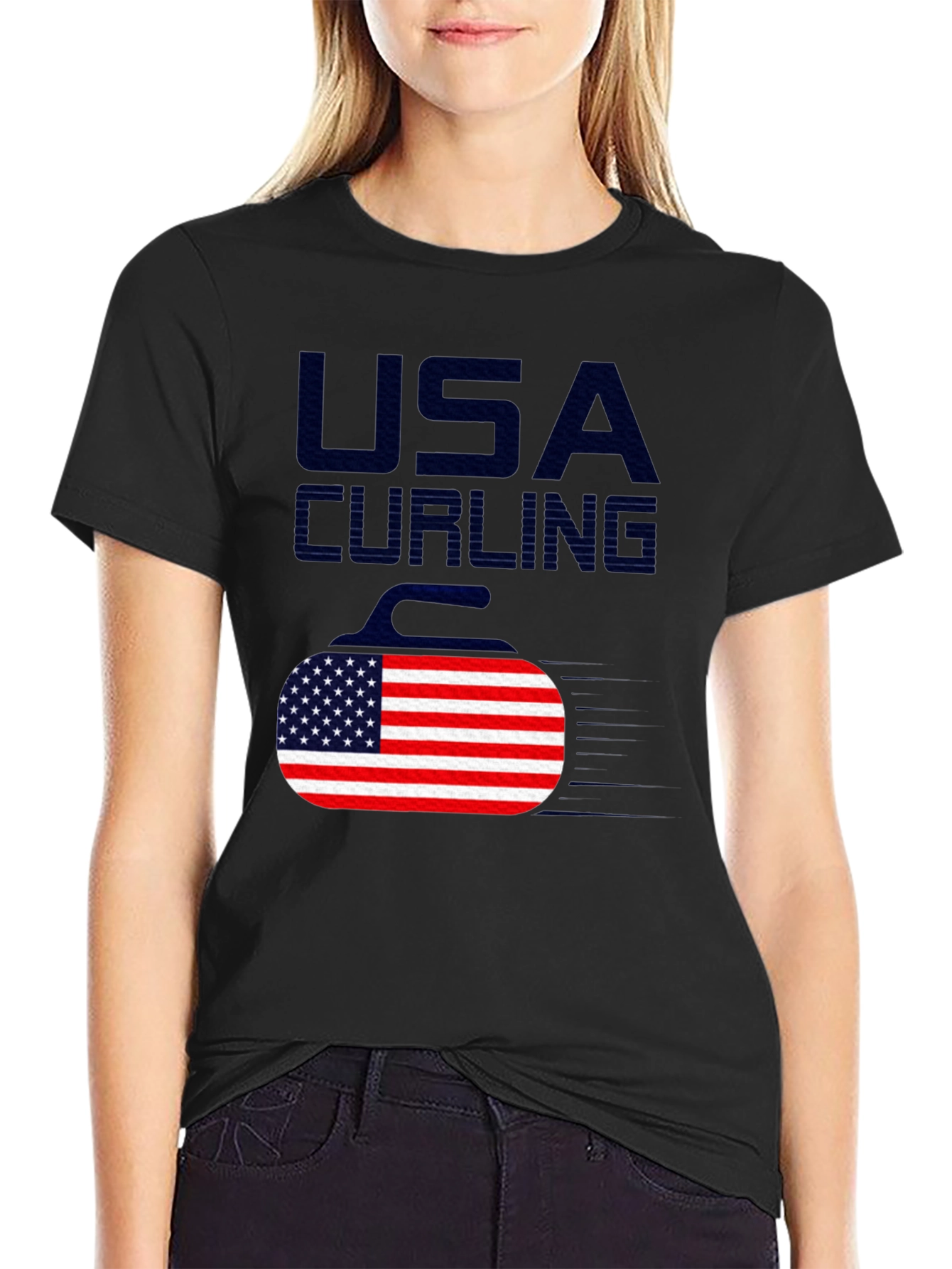 USA Curling T-Shirt - American Flag Design