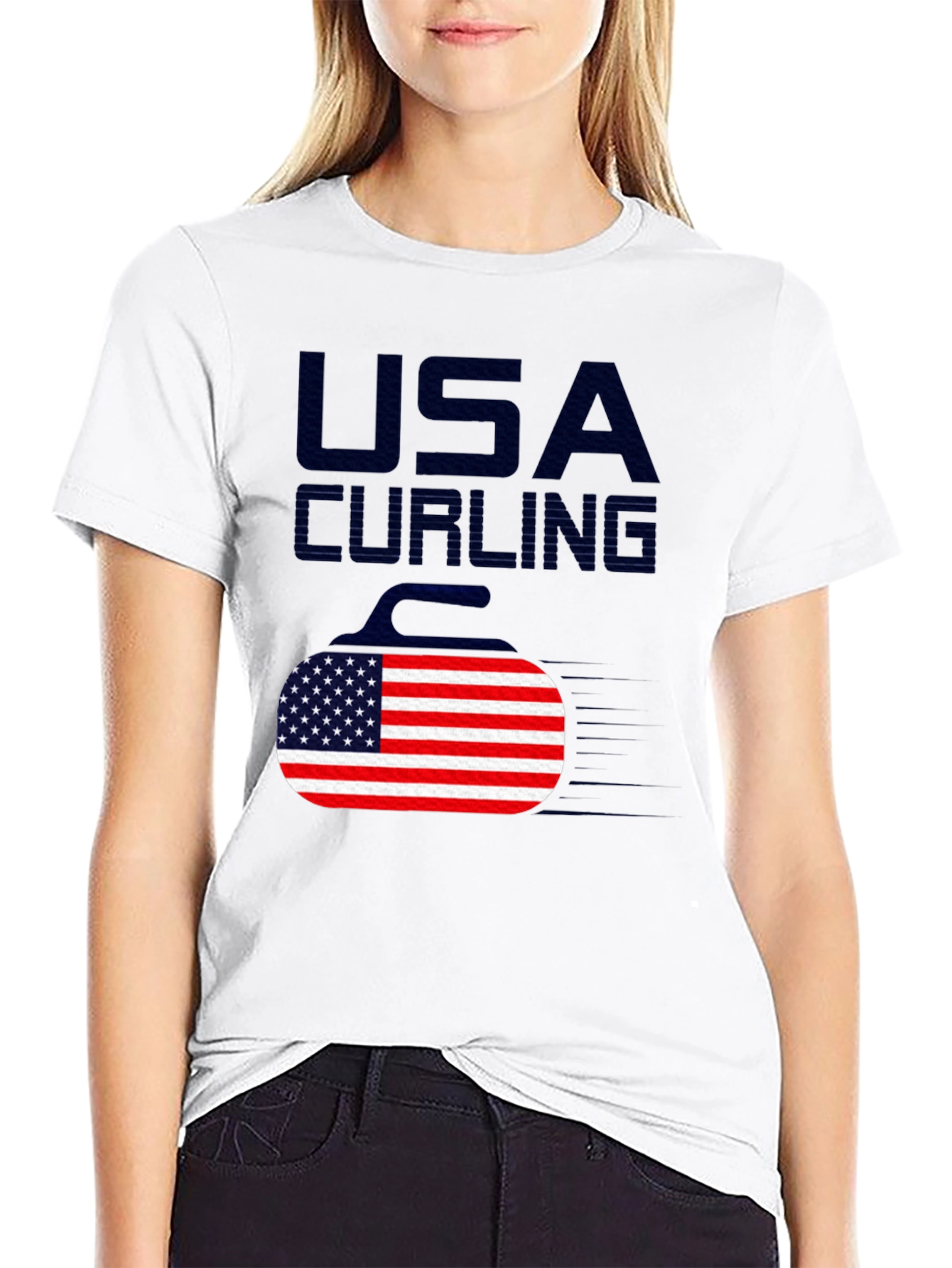 USA Curling T-Shirt - American Flag Design