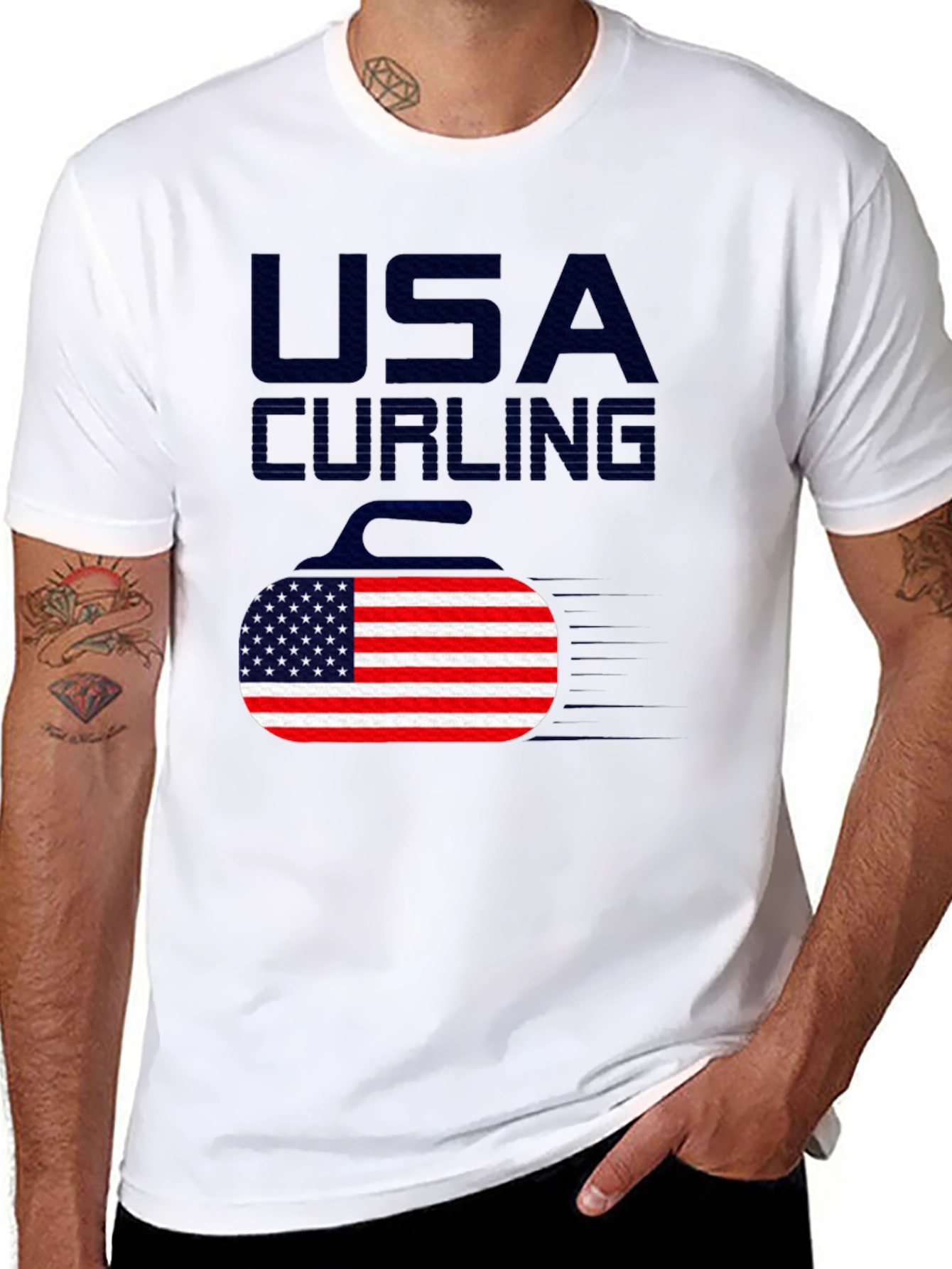 USA Curling T-Shirt - American Flag Design