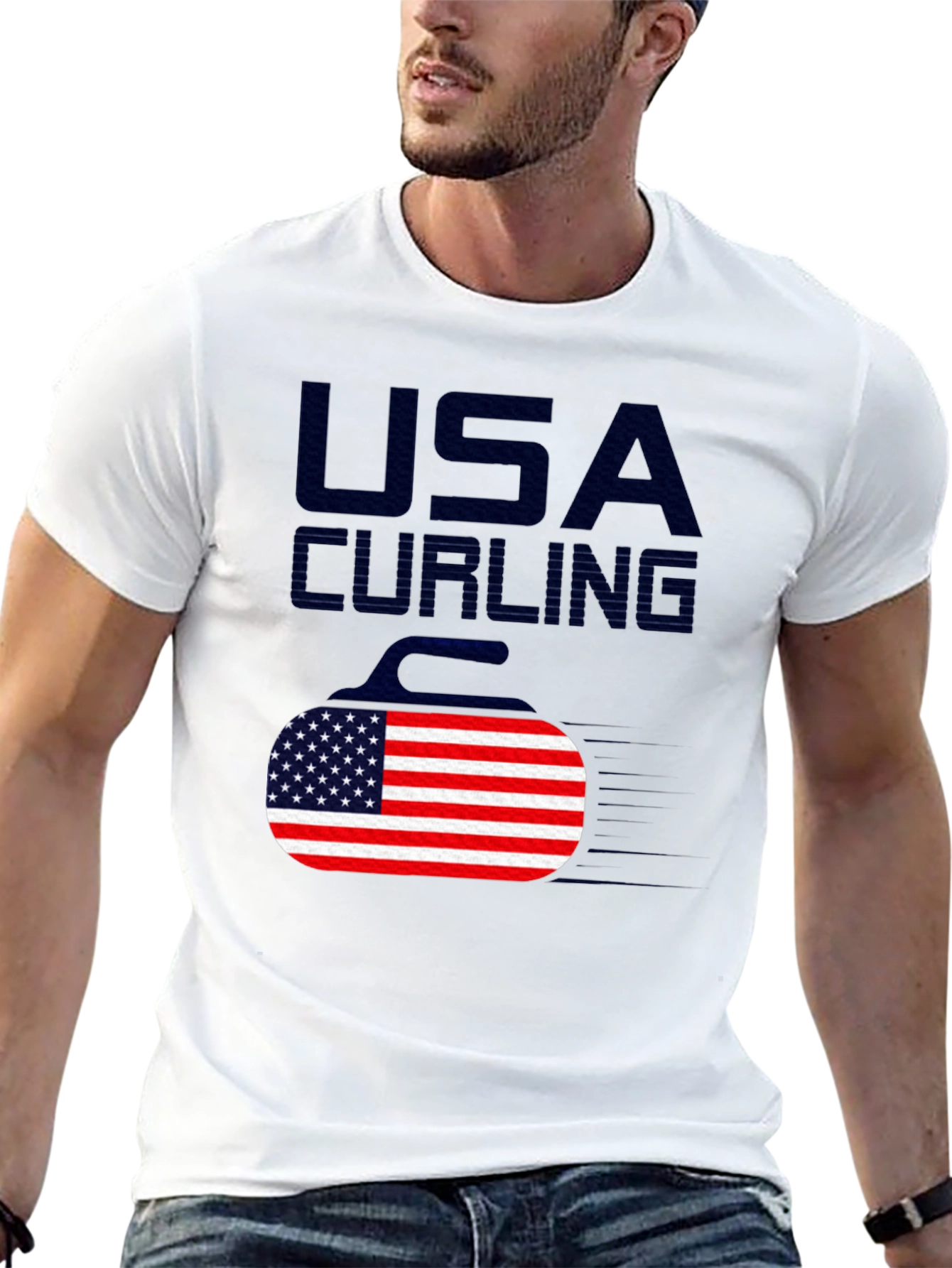 USA Curling T-Shirt - American Flag Design