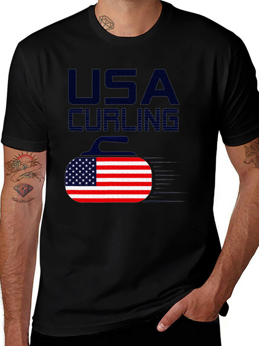 USA Curling T-Shirt - American Flag Design
