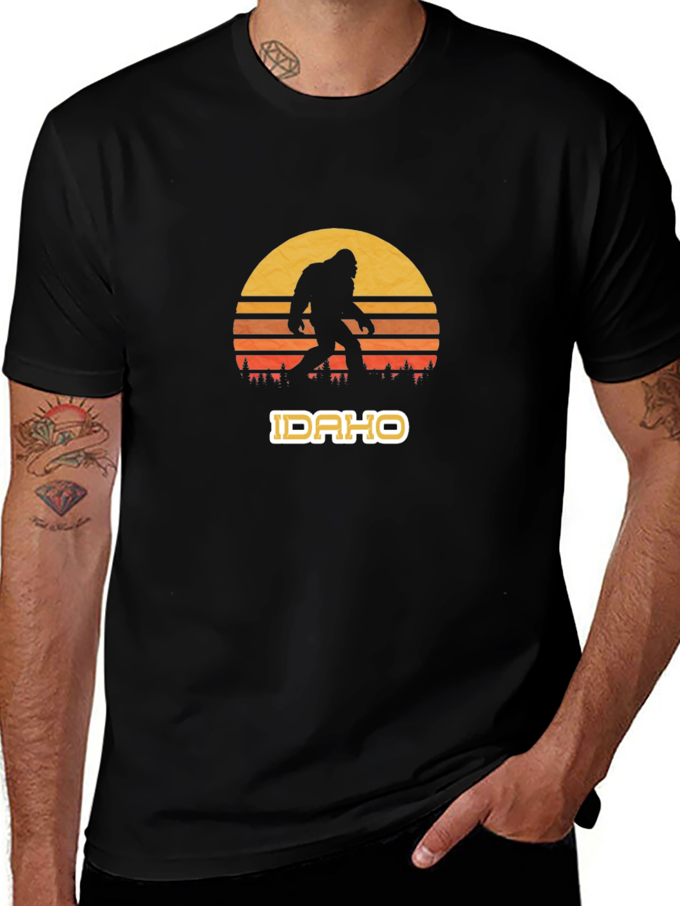 Idaho Bigfoot Sunset Graphic Tee - Black