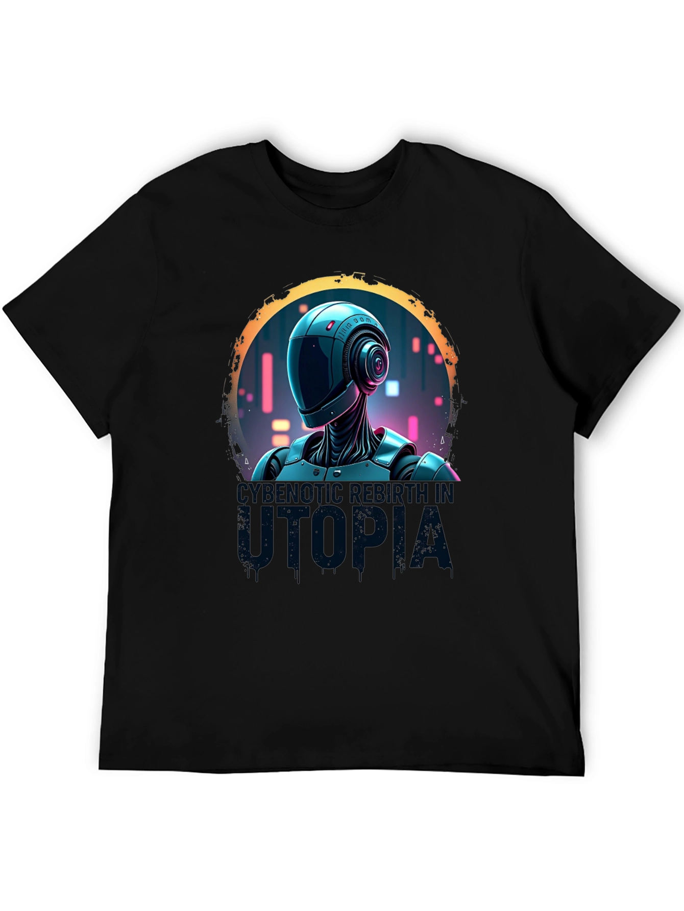 Cybernetic Robot Utopia Black Graphic Tee
