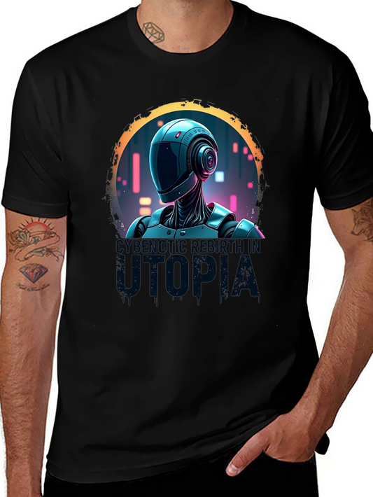 Cybernetic Robot Utopia Black Graphic Tee