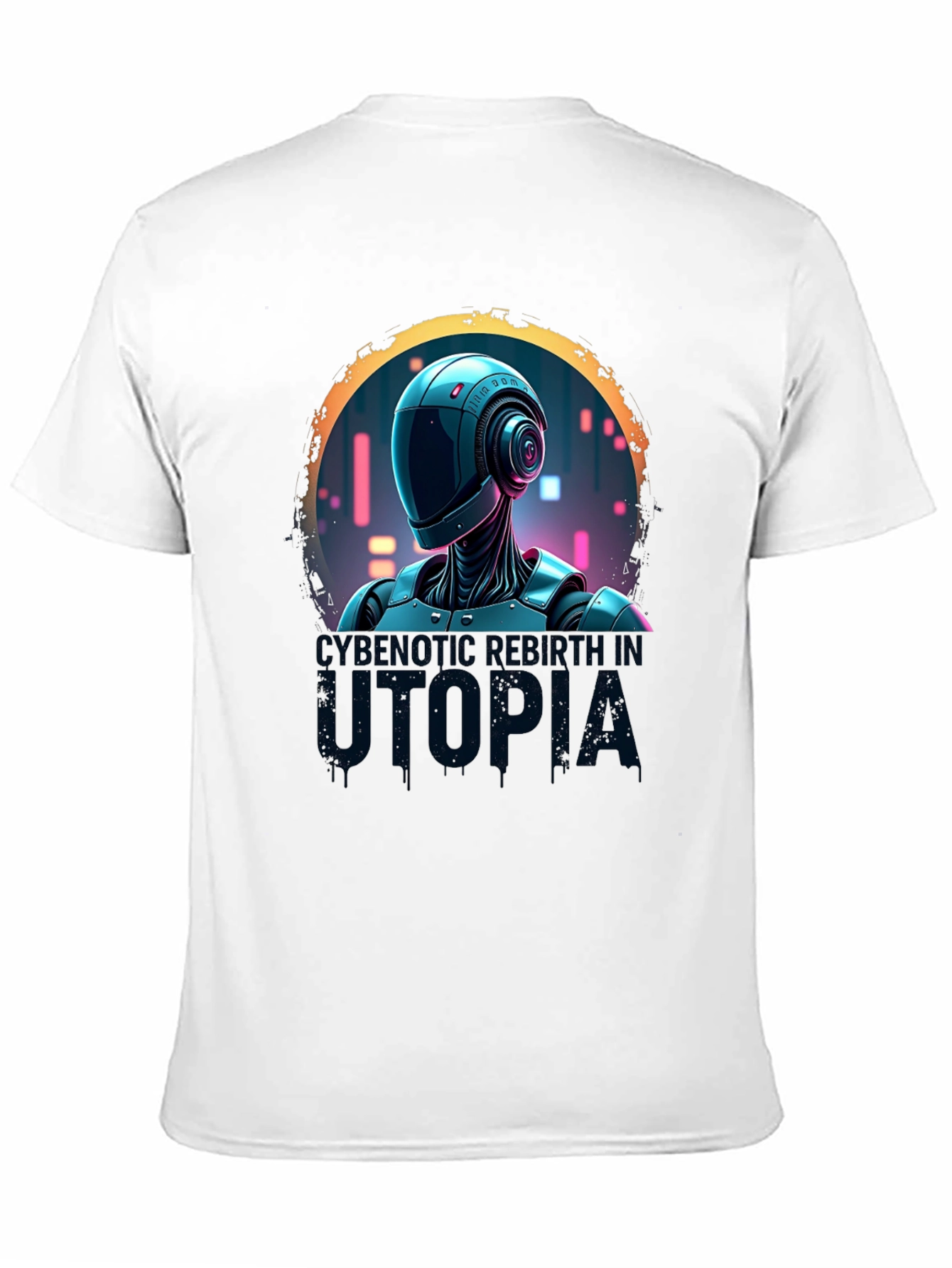 Cybernetic Robot Utopia Black Graphic Tee