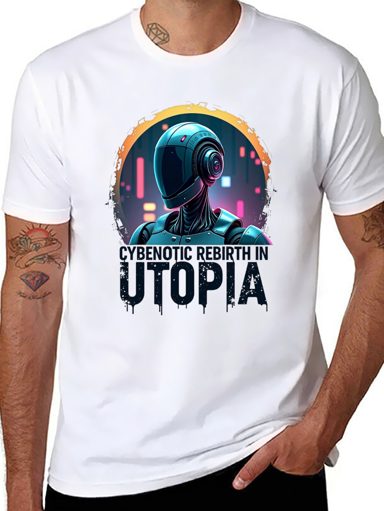Cybernetic Robot Utopia Black Graphic Tee