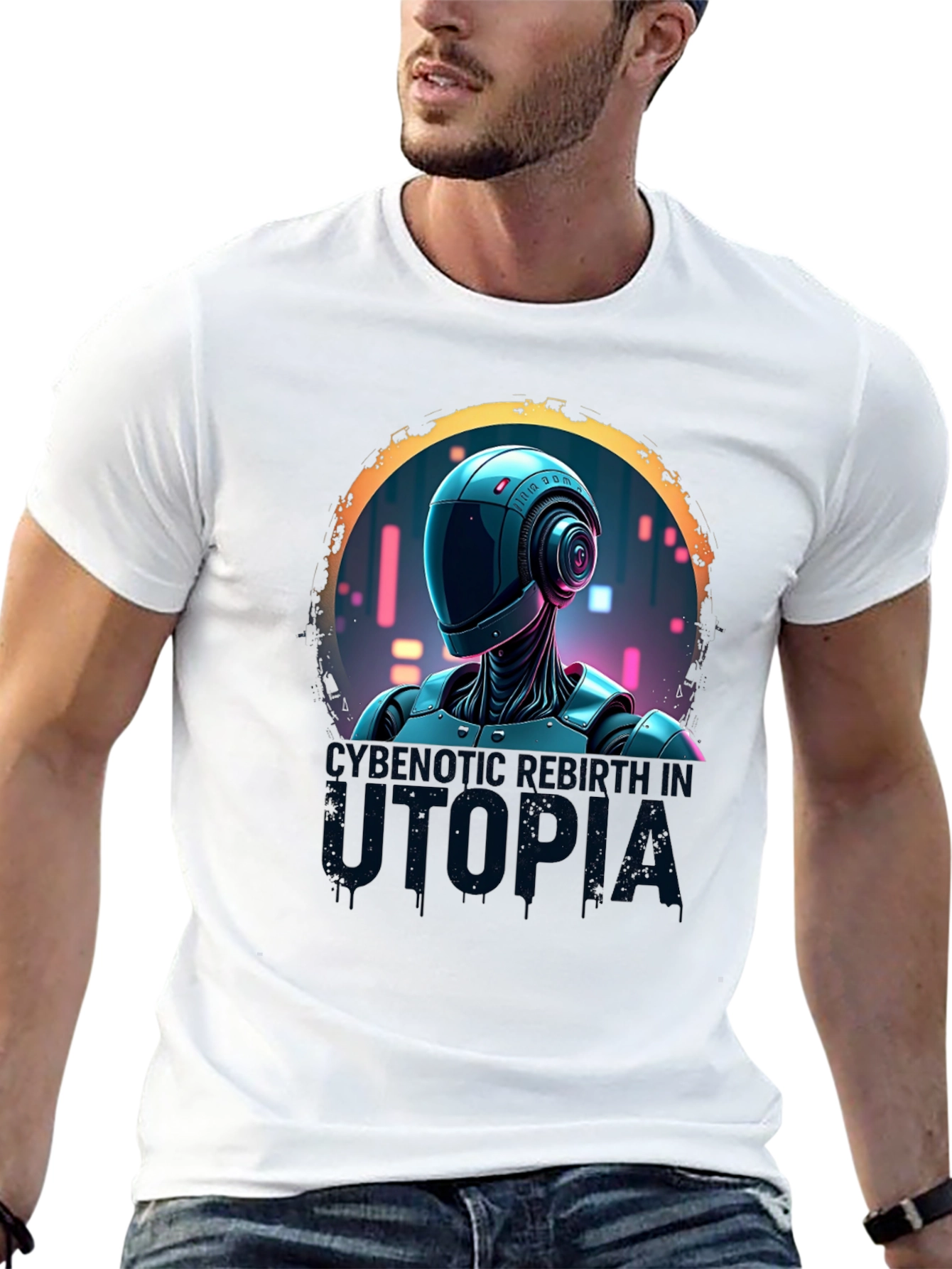 Cybernetic Robot Utopia Black Graphic Tee