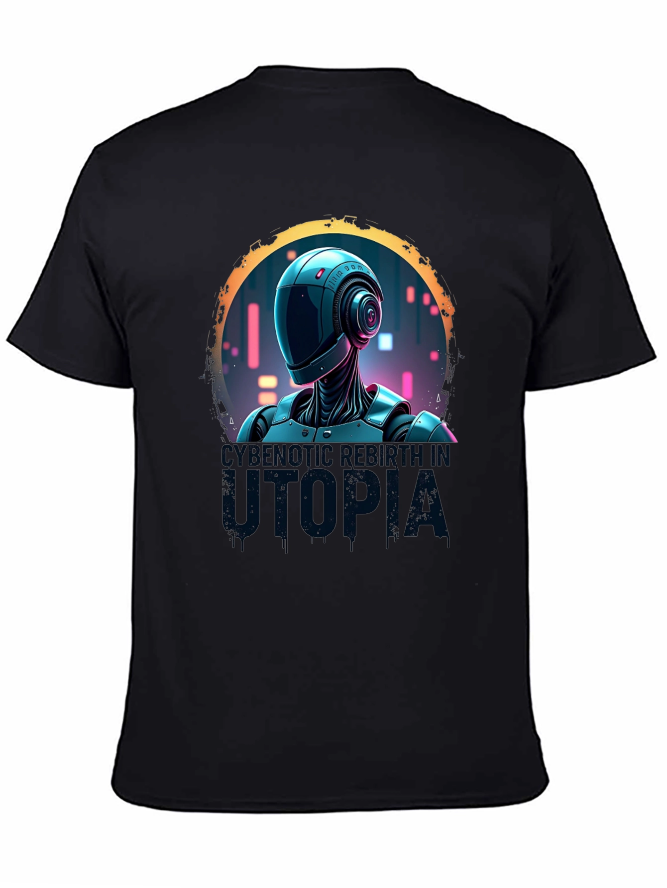 Cybernetic Robot Utopia Black Graphic Tee