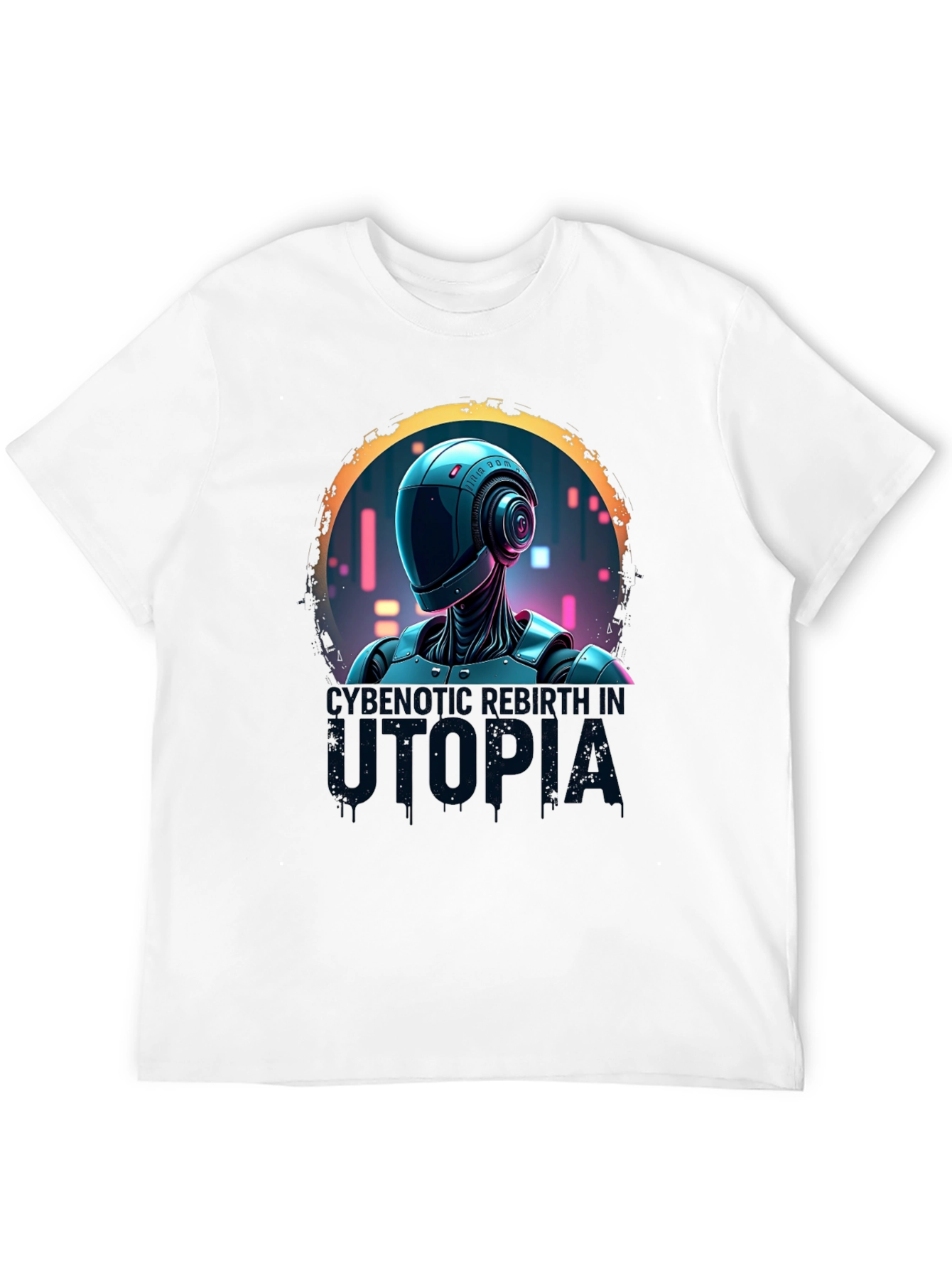 Cybernetic Robot Utopia Black Graphic Tee
