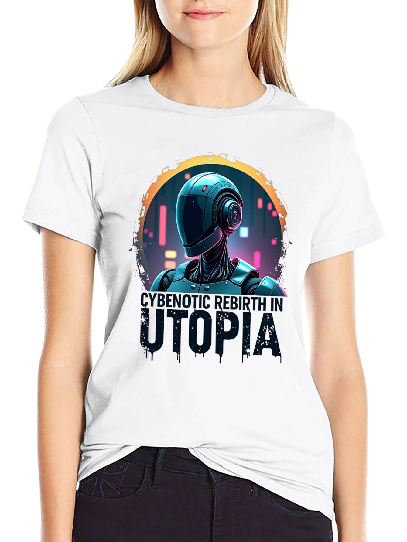 Cybernetic Robot Utopia Black Graphic Tee