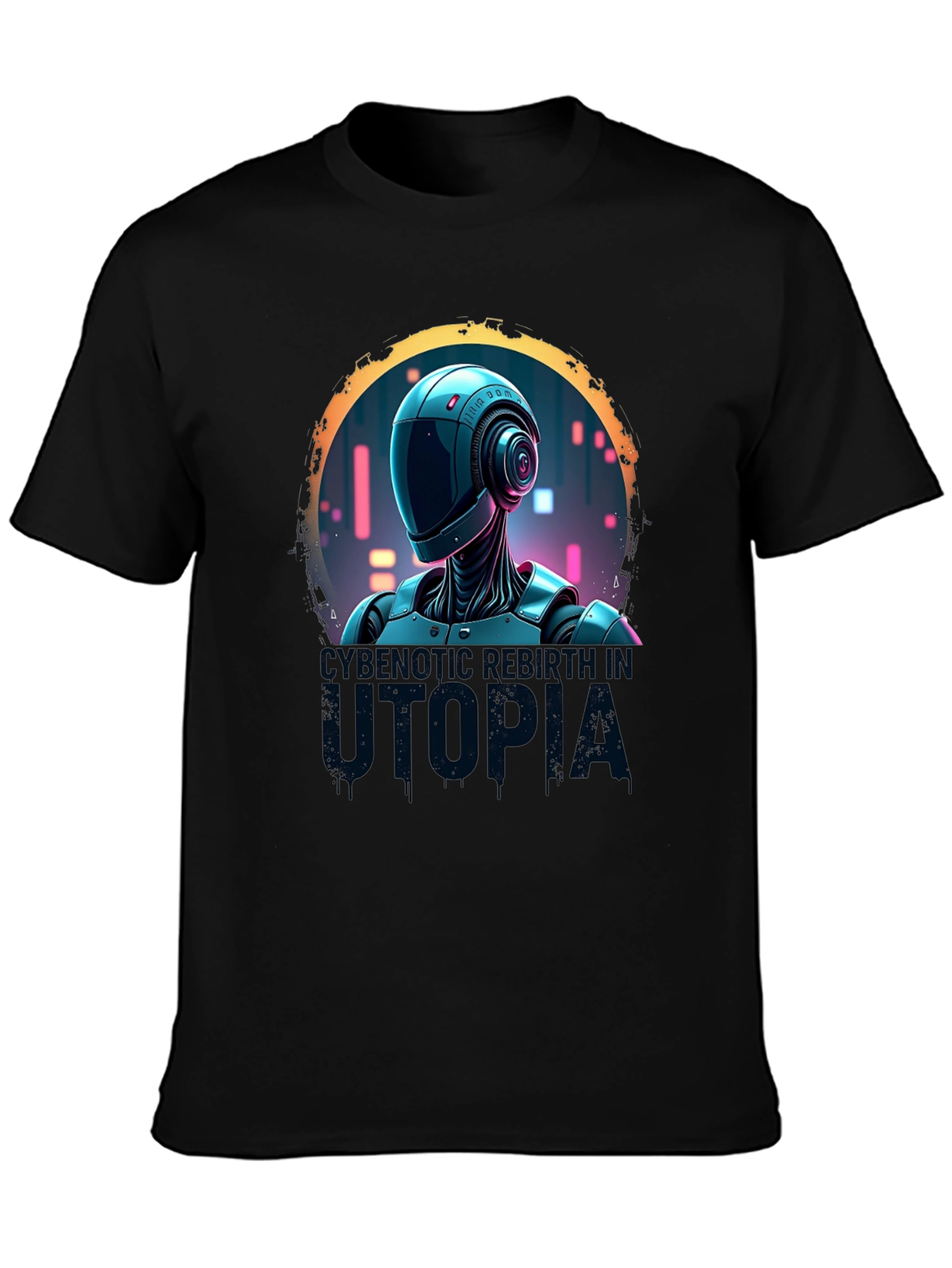 Cybernetic Robot Utopia Black Graphic Tee