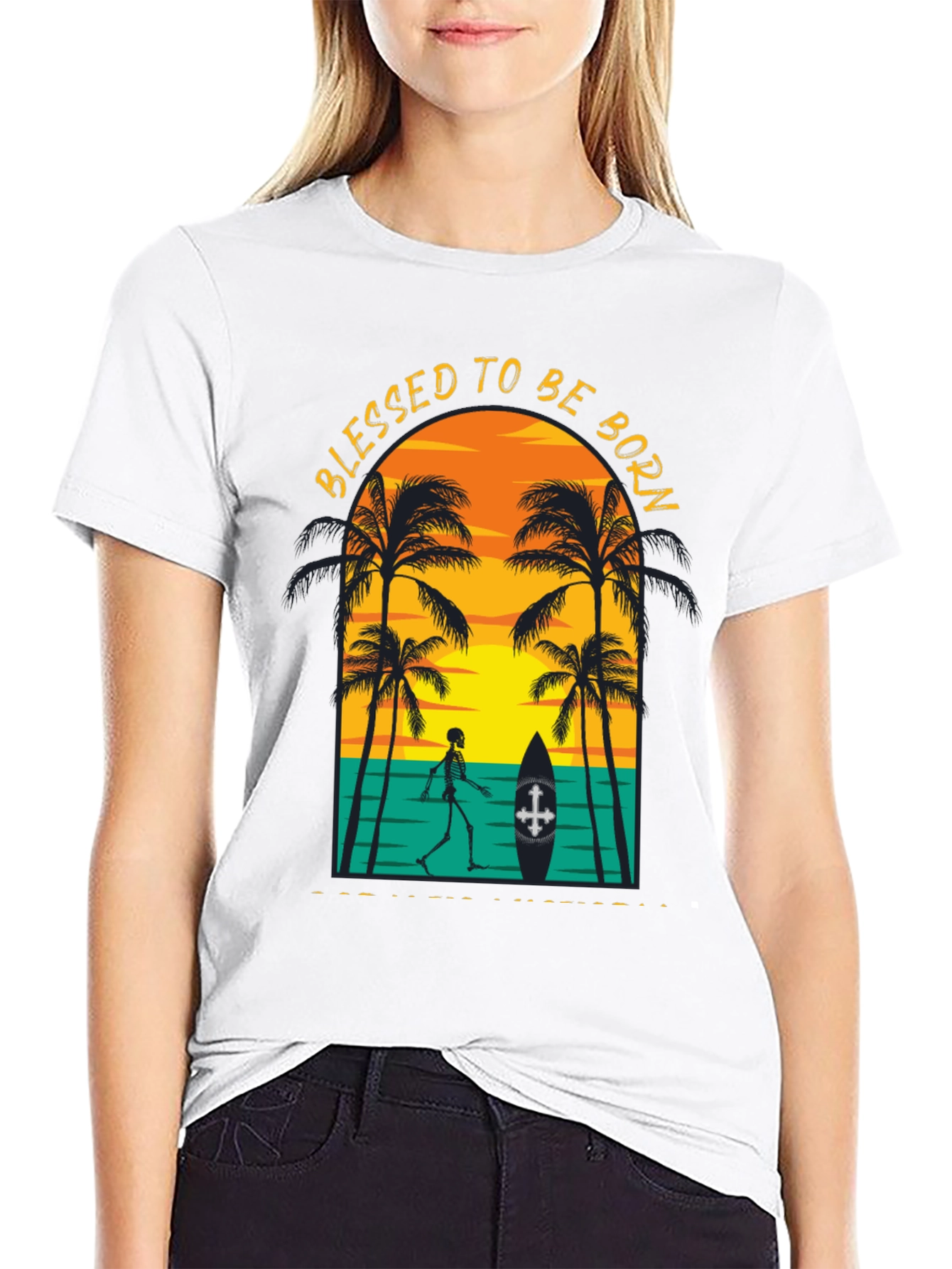 Blessed to be Born Skeleton Beach Graphic Tee