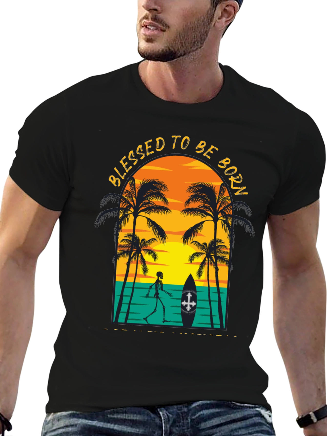 Blessed to be Born Skeleton Beach Graphic Tee