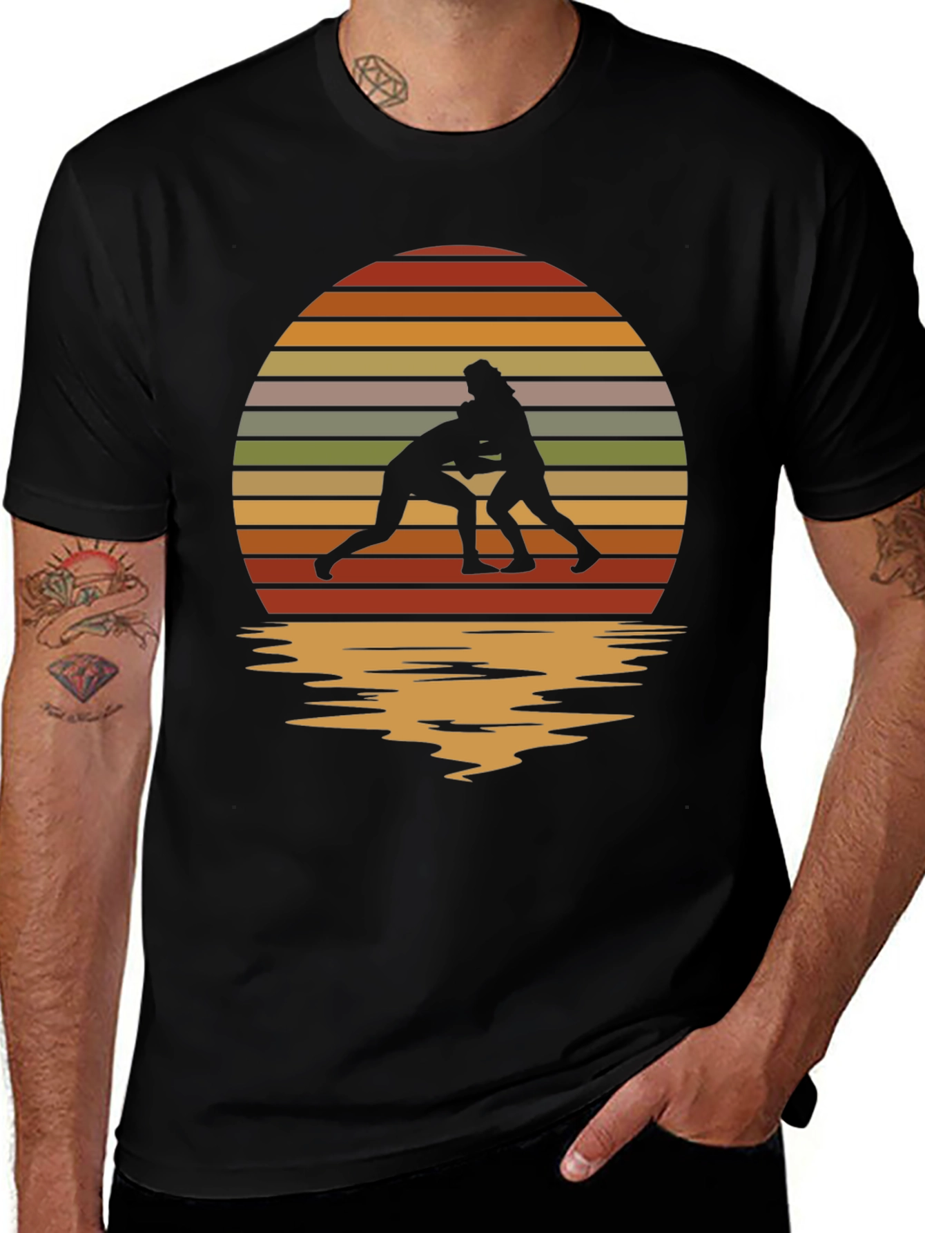 Wrestling Silhouette Retro Sunset Tee