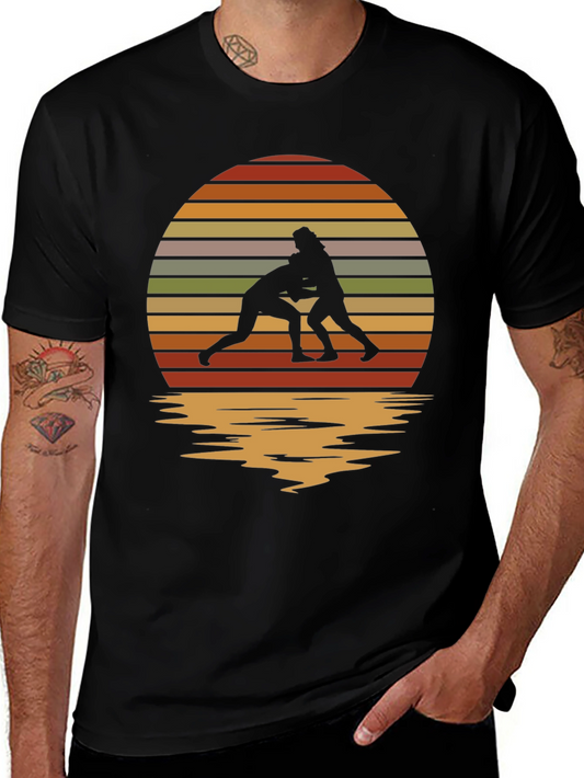 Wrestling Silhouette Retro Sunset Tee