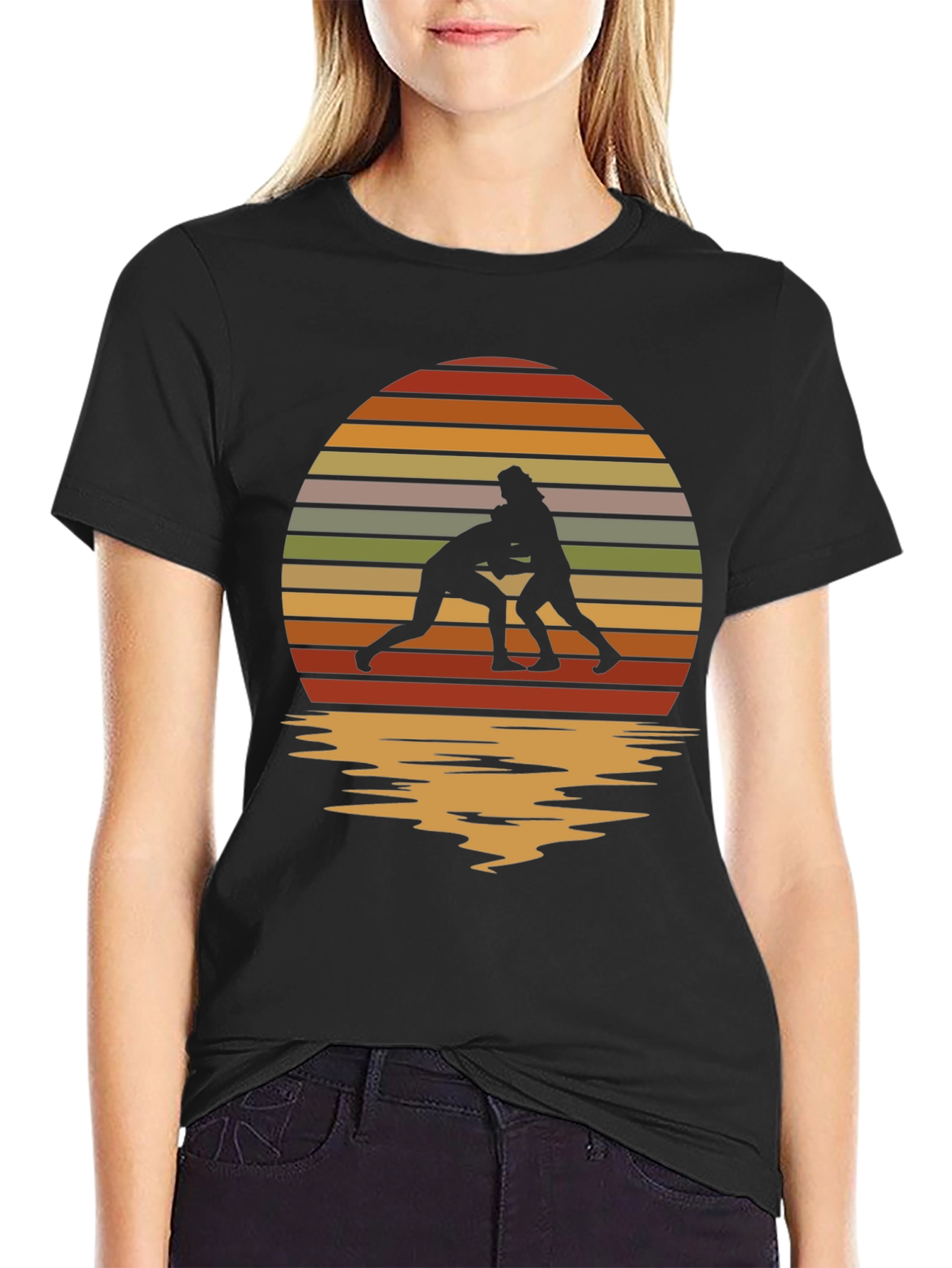 Wrestling Silhouette Retro Sunset Tee