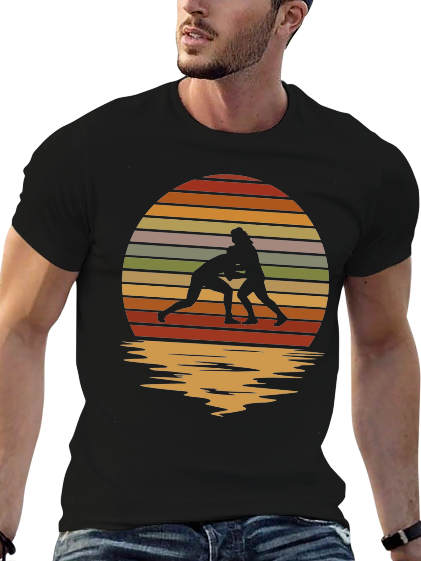 Wrestling Silhouette Retro Sunset Tee