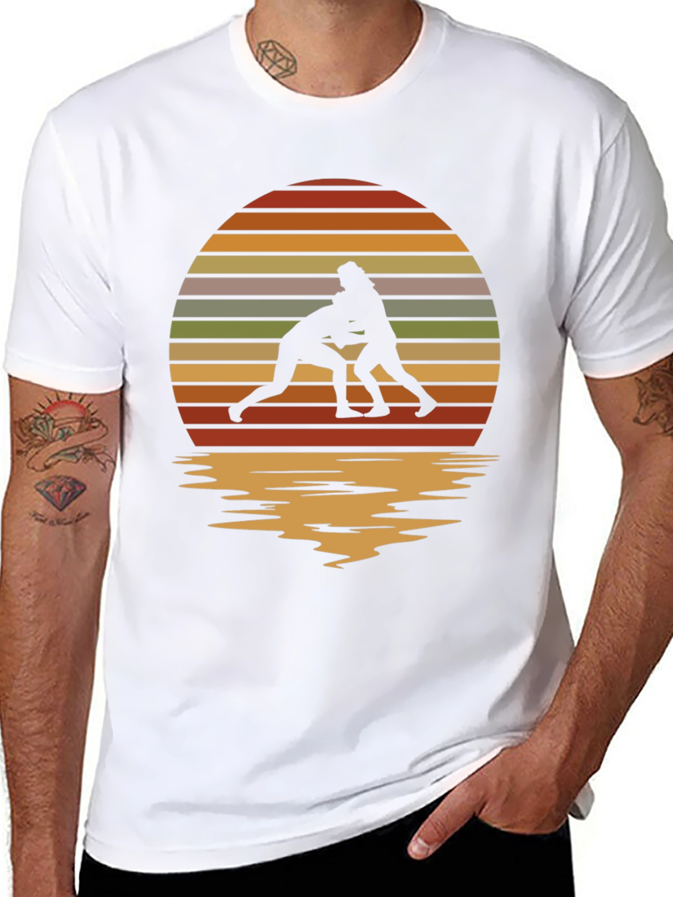 Wrestling Silhouette Retro Sunset Tee