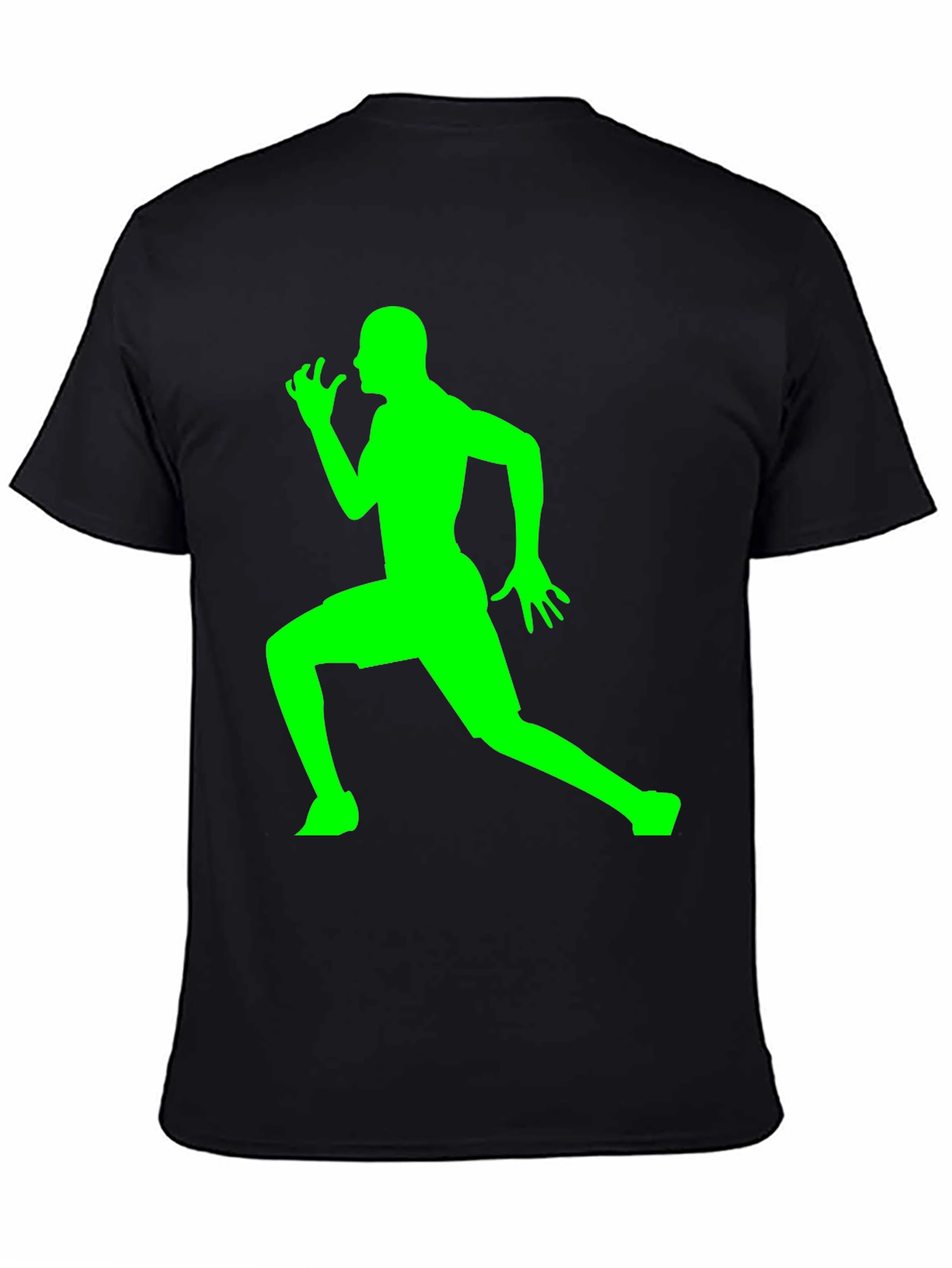 Mens Black T-Shirt with Green Running Silhouette