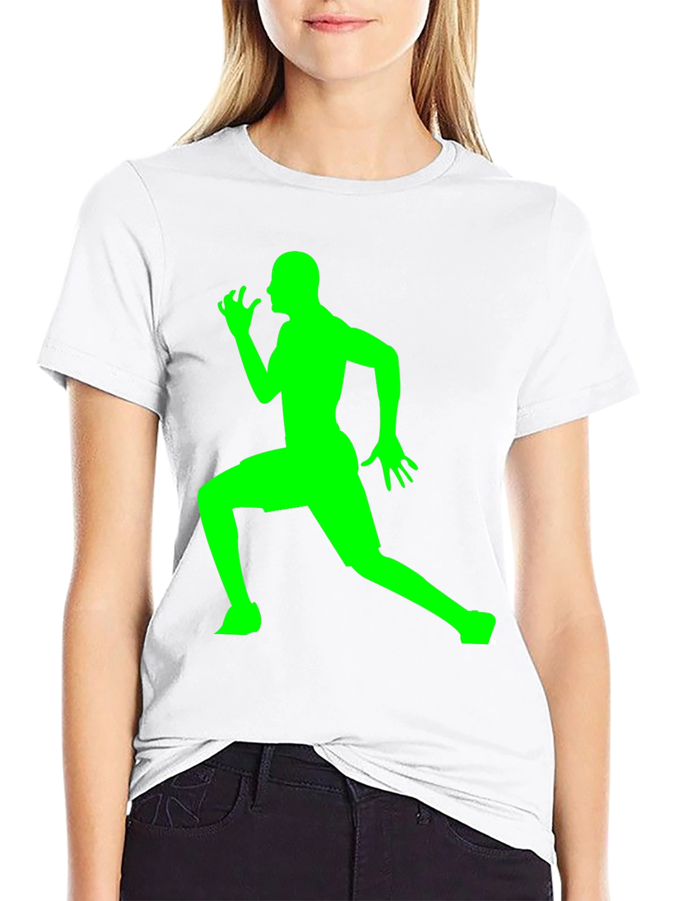 Mens Black T-Shirt with Green Running Silhouette
