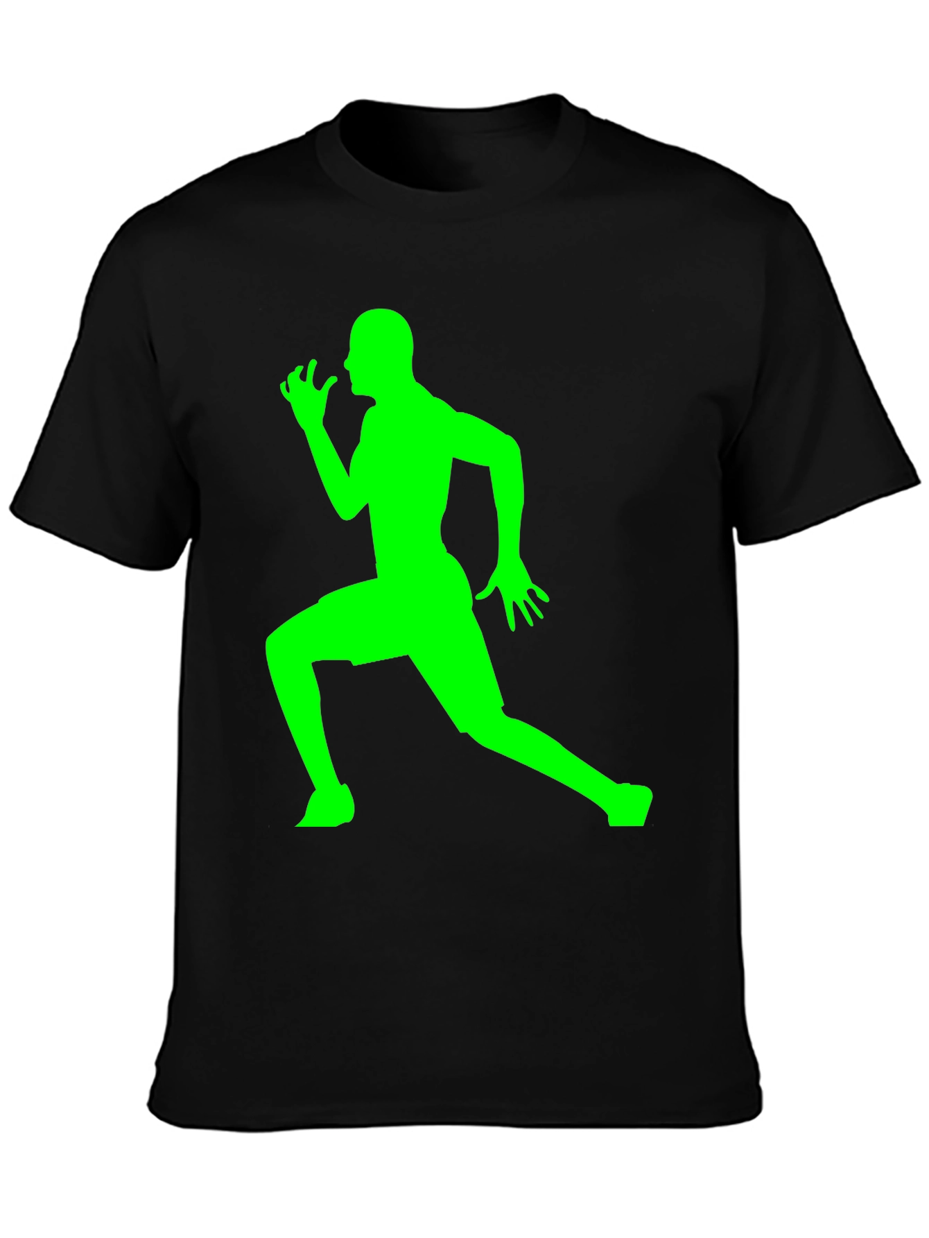 Mens Black T-Shirt with Green Running Silhouette