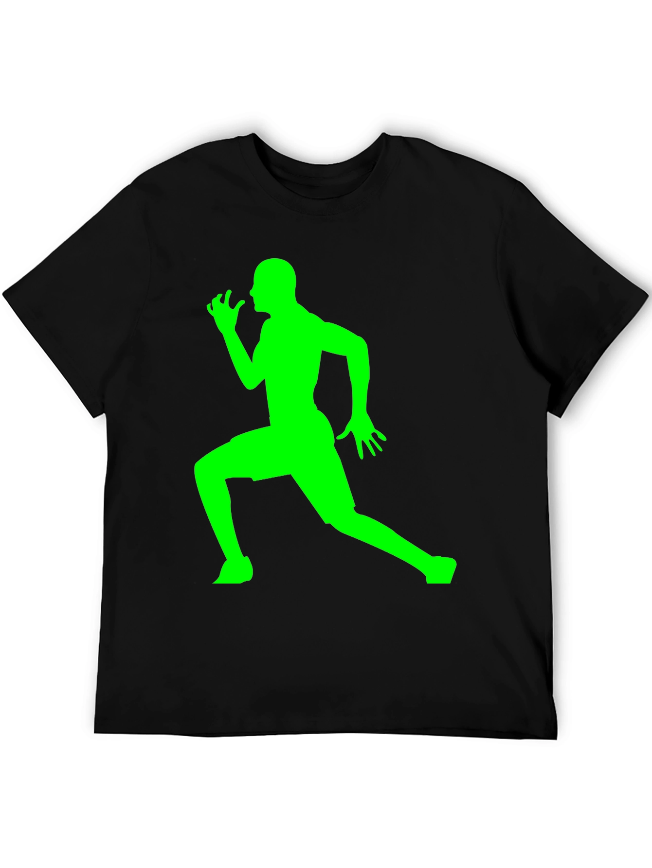Mens Black T-Shirt with Green Running Silhouette