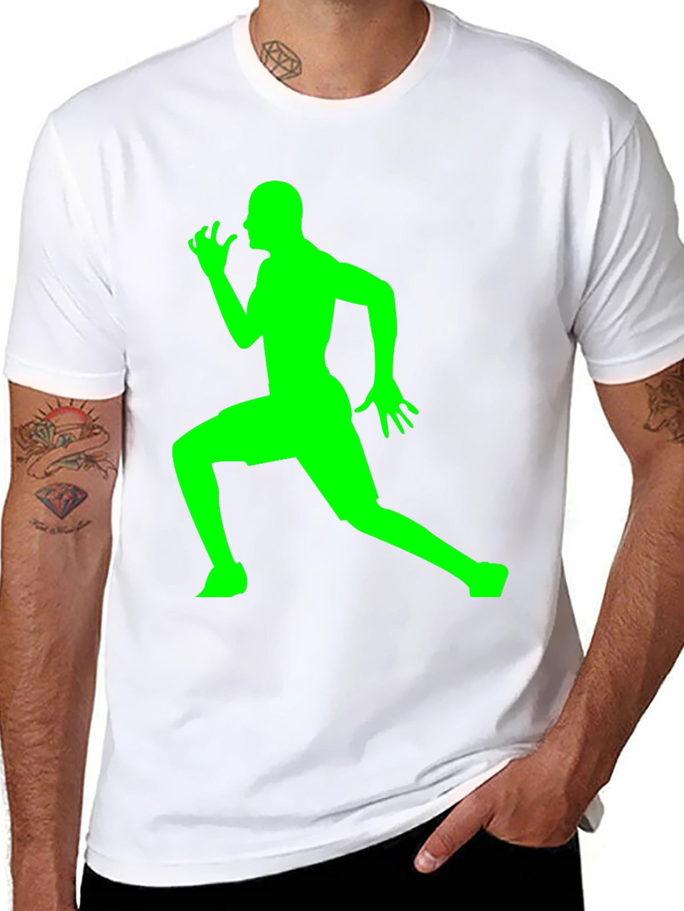 Mens Black T-Shirt with Green Running Silhouette