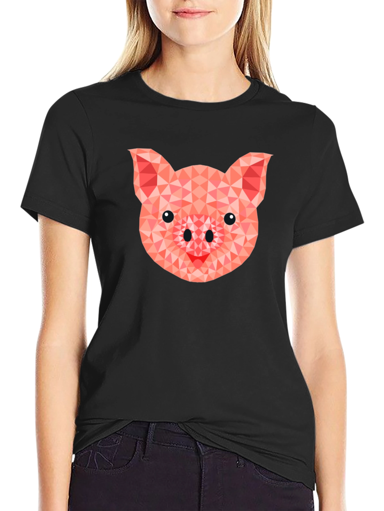 Geometric Pig Graphic Tee - Modern Animal Print Shirt