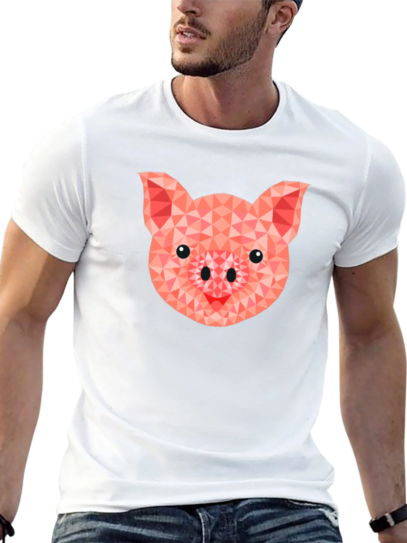 Geometric Pig Graphic Tee - Modern Animal Print Shirt