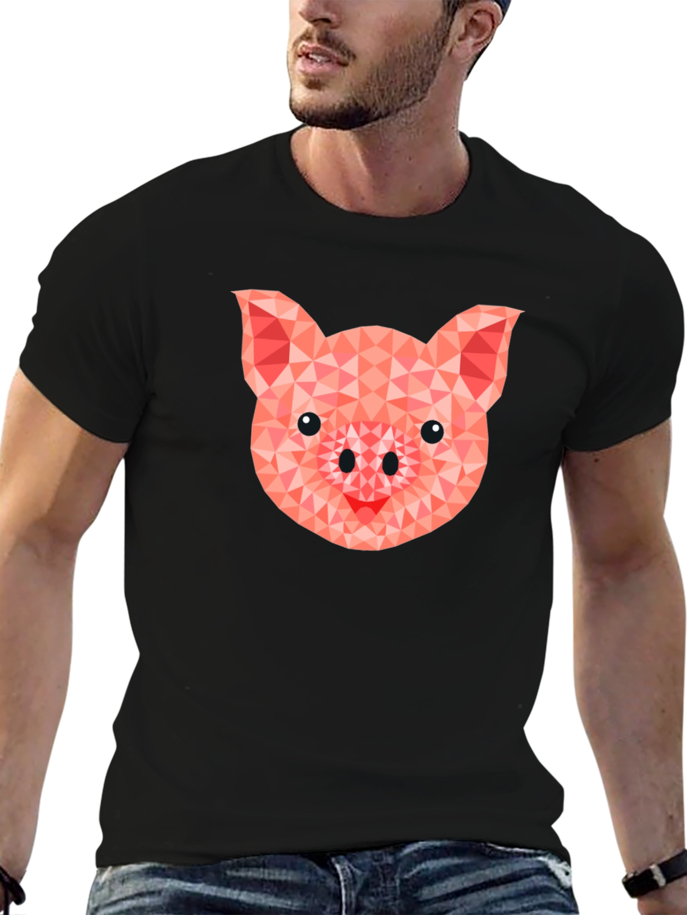 Geometric Pig Graphic Tee - Modern Animal Print Shirt