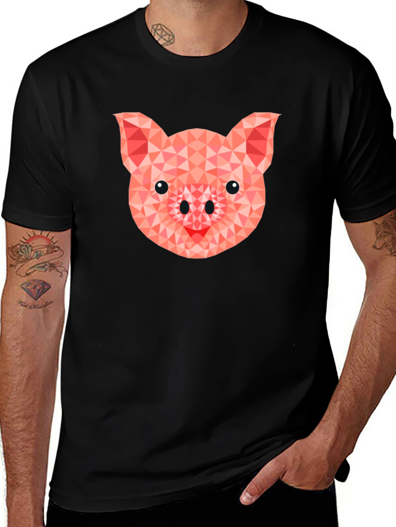 Geometric Pig Graphic Tee - Modern Animal Print Shirt