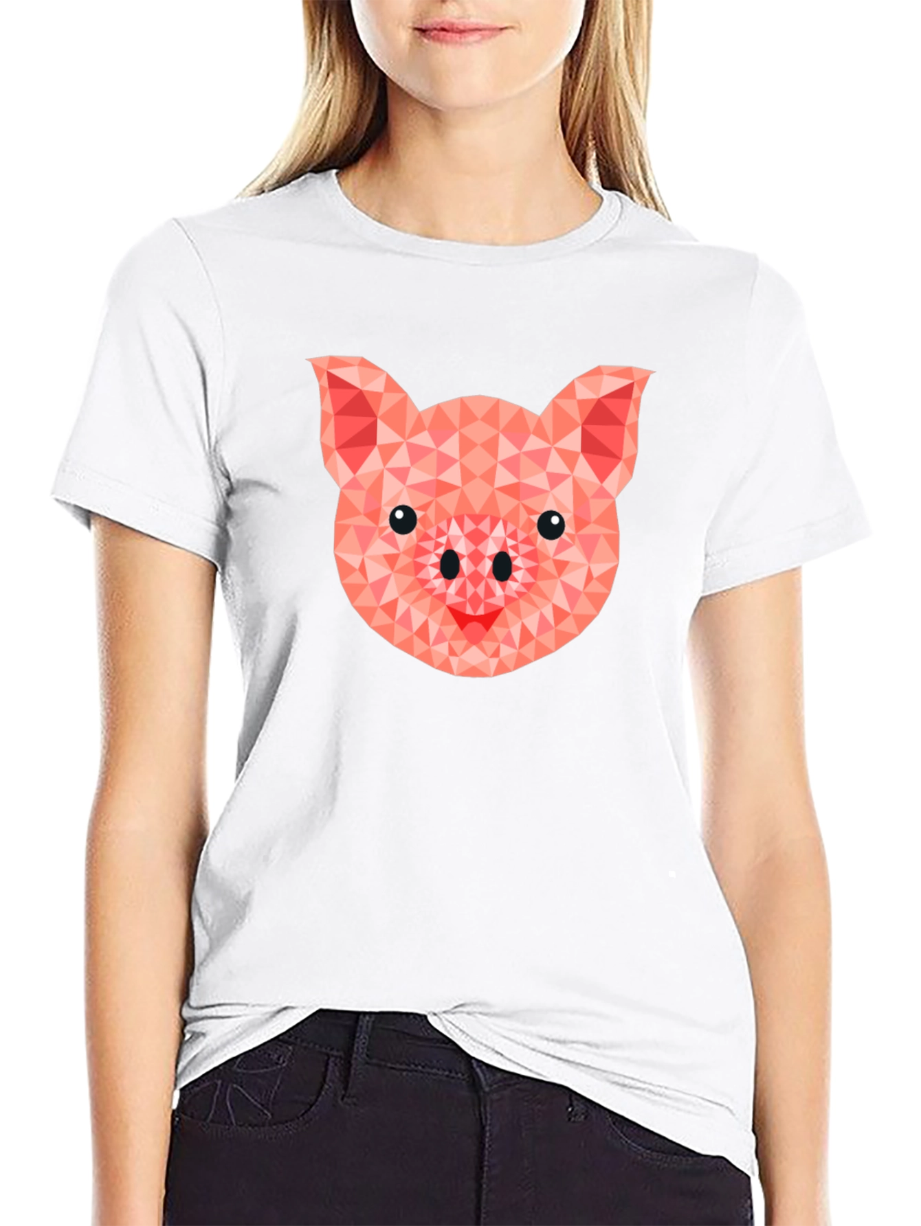 Geometric Pig Graphic Tee - Modern Animal Print Shirt
