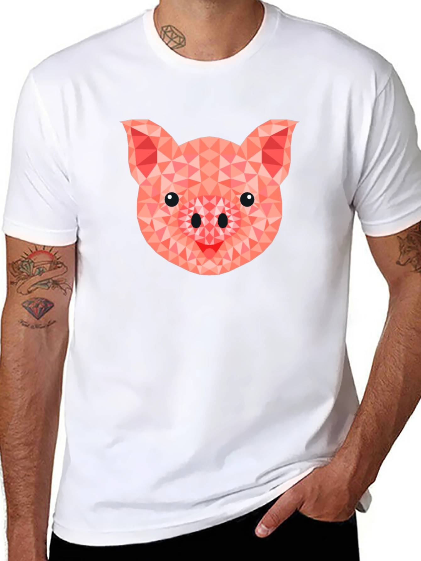 Geometric Pig Graphic Tee - Modern Animal Print Shirt